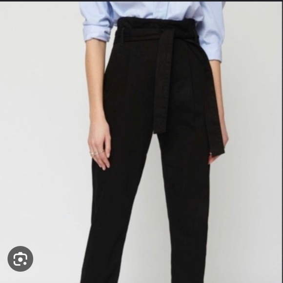 DYNAMITE Paperbag tie waist cotton linen blend pants. - Picture 2 of 3